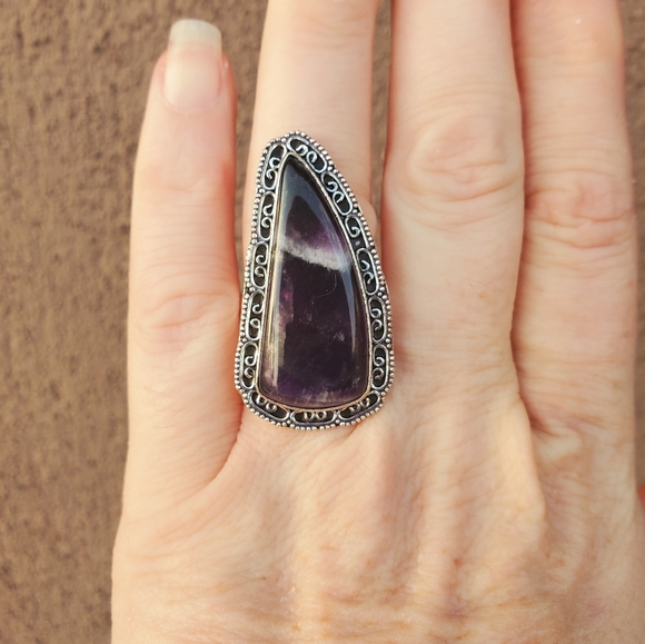 New Chevron Amethyst 925 Silver Ring. - Picture 7 of 15